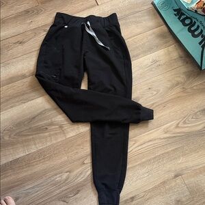Figs Black Track Joggers with Contrast Drawstring